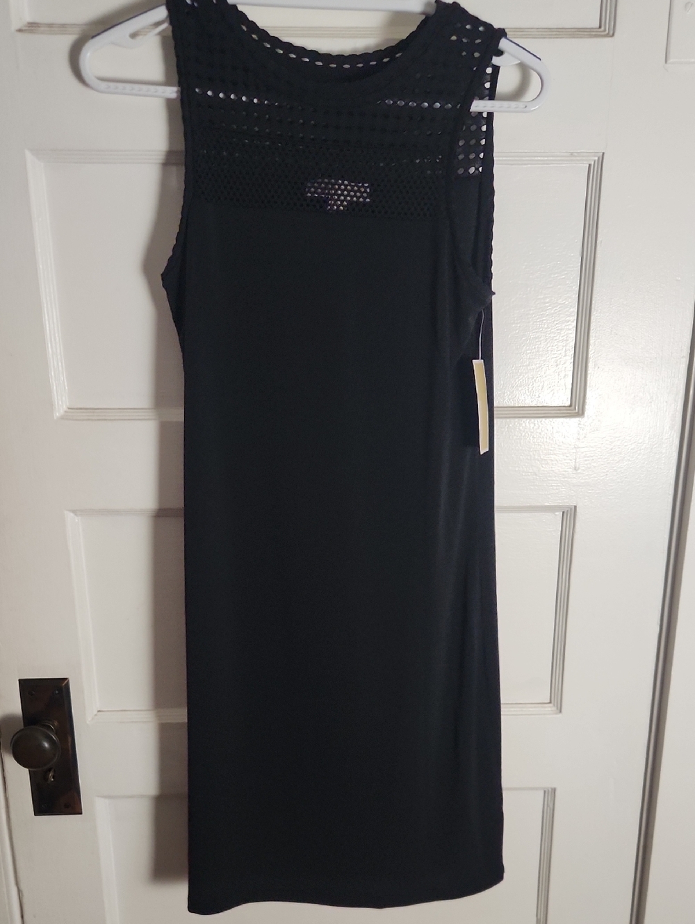 Michael Kors Black Sleeveless Crochet Yoke Sheath Dress
